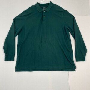 LL BEAN Long Sleeve Green Polo Shirt traditional fit men's Size XXL Cotton